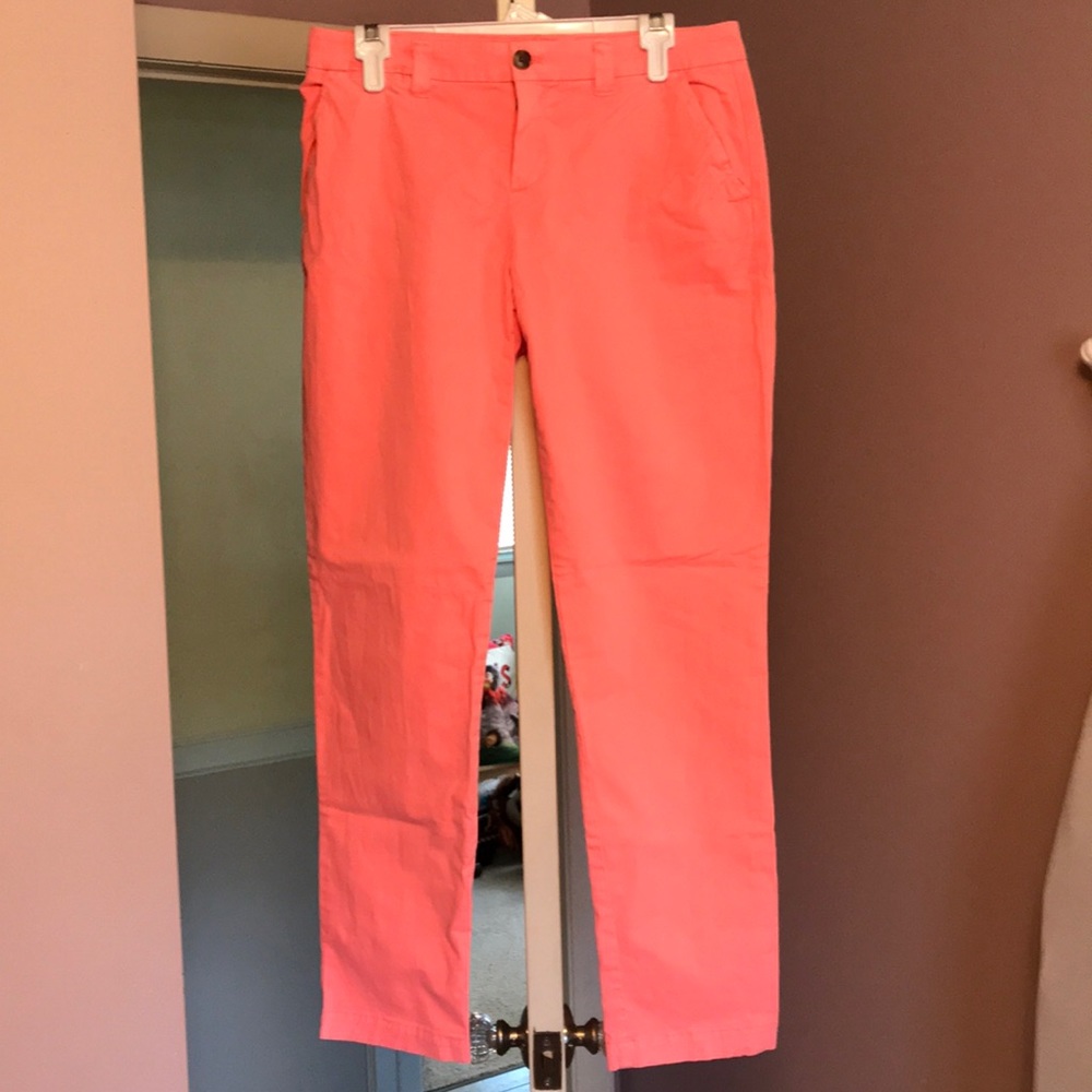 Broken-in Straight Khakis by Gap: Neon Pink/Salmon